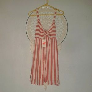 L'ATISTE Pink & White Striped Midi Dress